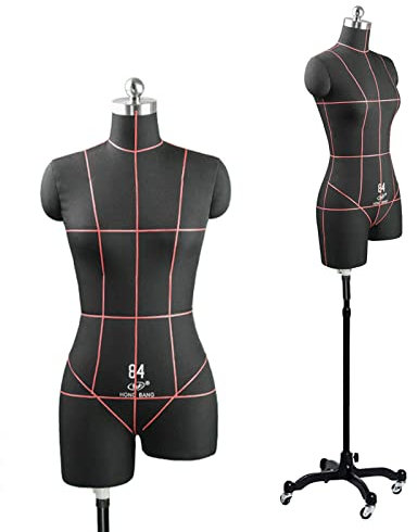 Schneiderpuppe zum Nähen, verstellbare Größe, weiblicher Übergrößenkörper, Torso, Schneiderpuppe mit Standardaufkleber und Rädern für Schneiderschulanfänger (schwarz, XXL, Modell 8