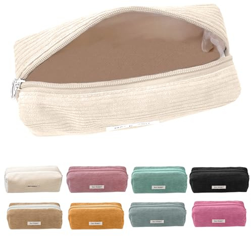 Guishop-EU Mäppchen Cord-Stoff,Pencil Case，Federmäppchen Milchig Grau für Mädchen Teenager, Federtasche Stiftetasche Stiftemappe Pencil Case Schulmäppchen für Schule, Büro (cremefarben)