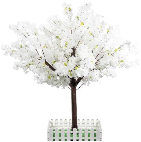 Artificial Cherry Blossom Tree - Handmade White Fake Cherry Blossom Tree Centerpieces for Wedding Party Christmas Garden Indoor & Outdoor