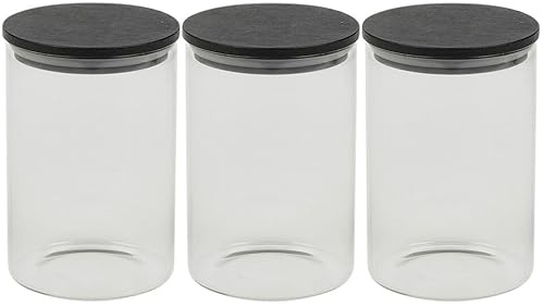 URBN-CHEF Clear Glass Storage Jars with Black Airtight Lids - Perfect for Coffee, Tea, Sugar and Spices - Available in 4 Sizes, Single, 3Pcs or 4Pcs Set