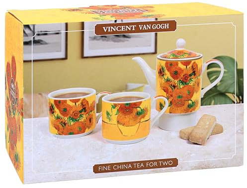 Lesser & Pavey - Juego de té para dos personas, diseño de jardín de Vincent Van Gogh con girasoles y Claude Monet, diseño floral de cerámica, ideal como regalo