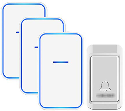 MOKLYF No Battery Required Wireless Doorbell, Self-Generating Waterproof Cordless Door Chime Kit 3 Receivers 1 Push Button 38 Ringtones 4 Levels Volume 390Ft Range,White (White