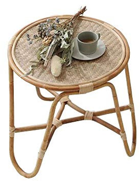 MEILISHAOMEI Runder Kaffee-Beistelltisch aus Rattan, Sofa-Beistelltisch für das Wohnzimmer, handgewebter Aufbewahrungs-Beistelltisch, 2 Größen, Kaffeetisch (Farbe: Rattan)