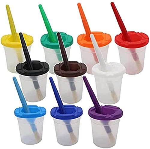 10 Pcs Assorted Colored Spill Proof Paint Cups, Non-Spilled Water Cup Mixing Paint Pot and Stopper Lid, for Kids School Supplies Art Class