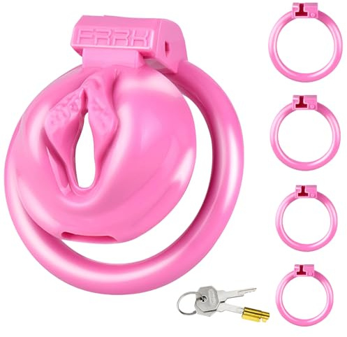 Sissy Chastity Cage, Male Flat Chastity Cage Sex Toys, Sex Toýs for man Penis Cages Inverted Chastity Cage Cock Cage with 4 Sizes Cock Rings Prevent Erection,Adult Sex Toy for Man Penis Exercise