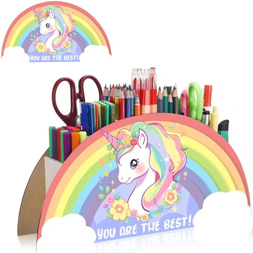 Jiahuade Stiftehalter Kinder Einhorn,Schreibtisch Organizer aus Holz,Einhorn Stifte Organizer,Multifunktions Organisator für Kinder,Tisch-Organizer Büromaterial Klassenzimmer Organisation
