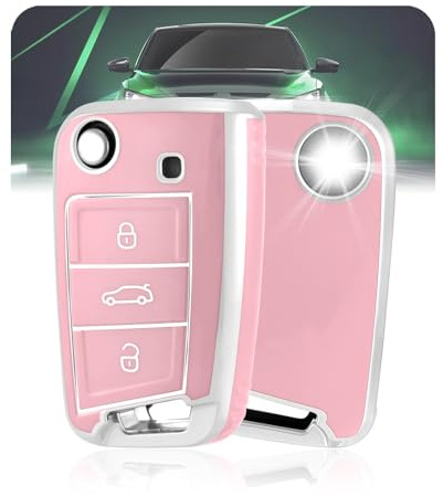 LELNOOS Autoschlüssel Hülle, Silikon Schlüsselhülle Schutz Schlüsselcover für VW Volkswagen Golf 7 MK7 Polo Tiguan T-ROC T-Cross Taigo Touran Seat Leon Ibiza Ateca Arona Skoda Fabia Octavia Kamiq