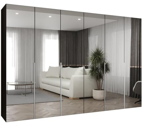 MEBLE KRYSPOL - Kleiderschrank mit Spiegel - Drehtürenschrank - Schrank 300 x 202 x 52 cm - Garderobenschrank Schlafzimmer, Flur, Jugendzimmer - Schwarz, Griff Kaschmir - Alicante 3