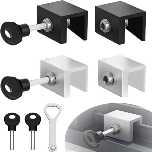 4 Pièces Verrou Baie Coulissante WISIRENT, Réglable Fermeture Baie Coulissante Verrou Porte Coulissante, Butée de Serrure de Porte et Fenêtre Réglable avec Clé, Serrures de Fenêtre pour Fenêtre