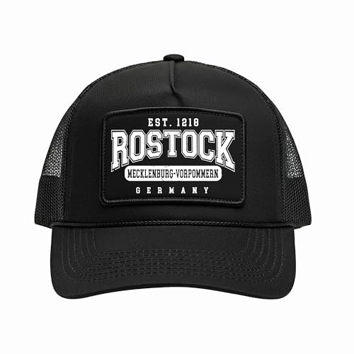 UGLYSHIRT Rostock College City Cap | Verstellbare Basecap Herren – Mütze mit Ostsee Bezug – Schwarze Schirmmütze im urbanen Streetwear Look