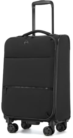 Miss Lulu Handgepäck Koffer 59.5 x 36.5 x 25 cm, Leichter weicher Reisekoffer mit getrenntem Nass-/Trockenfach, Rollkoffer mit 4 Rollen für Kurztrips und Business, Schwarz