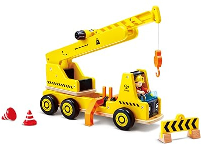Hape Mobil kran & byggarbetsplats-set, utdragbar kranarm, rollspel för barn, av trä, från 2 år