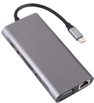 Estación de acoplamiento USB C con lectores de tarjetas PD 4K Gigabit de 100 W de 3,5 mm para laptop, tablet, adaptador multipuerto móvil, base USB C de aluminio