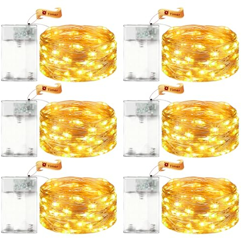 VIKY 6 Stk LED Lichterkette Batterie mit Timer, 5M 50 LED Micro Kupferdraht Lichterkette Innen Batteriebetrieben, Warmweiß lichterkette mit Timer für Hochzeit, Silvester, Weihnachten Innen Dekoration