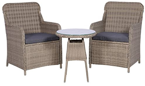 QJBSAVVA 3-TLG. Bistro-Set Poly Rattan Braun 64x65x90 cm klappbarer Gartenstuhl gepolstert Sitzgruppe Balkon möbel platzsparend für kleine Terrasse Balkon und Garten