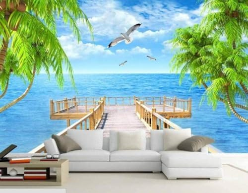 Minimalist Sky Sea Flying Birds Coconut Trees 3D Wallpaper Luxury Home Dining Decor Paste Sofa Living Room The Wall for Bedroom Mural-200cm×140cm