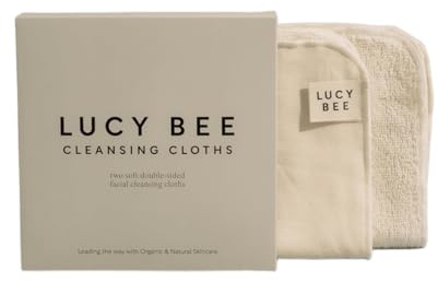 Lucy Bee 2 x Reusable Double Sided Cotton Cleansing Cloths, used for Daily Cleansing and Light Exfolaition, Extra Soft and Gentle on Skin