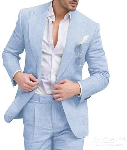 Traje de Lino con Tirantes para Hombre, Corte Entallado, para Boda Formal, 2 Piezas, Azul, Talla Mediana