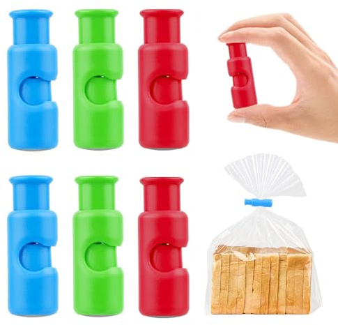 6 Pcs Kitchen Squeeze and Lock Food Bag Clips for Food Storage, Reusable Plastic Food Clips for Bags Closure for Sealing Keeping Fresh Snack Freezer Chip Bread Clip