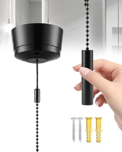 BrightWish 150cm Pull Cord Light Switch Bathroom with Earth Terminal 10AX Chrome Light Pull Cord Switch with Chain Kit Safety Bathroom Ceiling Ceramic Chain Flush for Toilet Ceiling Fan