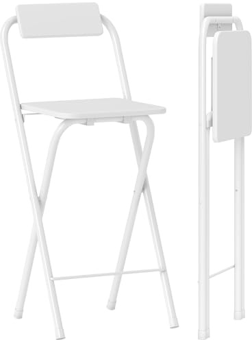 HOMCOM Barhocker 2er Set Klappbar mit Stahlgestell Lehne Fußstütze Weiß