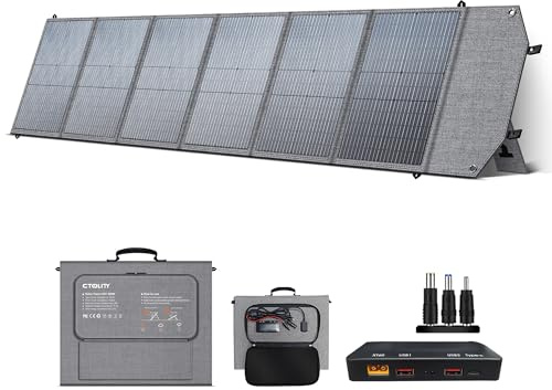 CTOLITY Panel solar plegable 200W IP65 impermeable, Kit de paneles solares, compacto y ligero, cargador solar portátil para RV, portátil, generador solar, furgoneta, camping fuera de la red