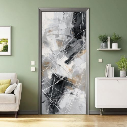 3d dörrtapet självhäftande abstrakt modern linjer färgplatta dörraffisch fototapet, dörrposter folie för dörr vardagsrum kök dörrklistermärken badrum klistermärken hiss, 77 x 200 cm