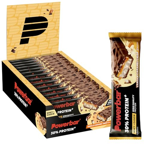 Powerbar - 30% Protein Plus - Vanilla Caramel Crisp - 15x55g - High Protein Riegel - Whey&Casein Protein - kollagenfrei