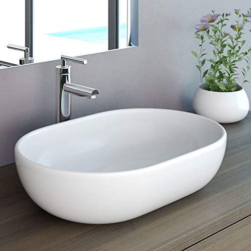 NEG Waschbecken Uno34A wunderschöne große ovale Aufsatz-Waschschale (60x43cm) mit schmalem Rand und Nano-Beschichtung