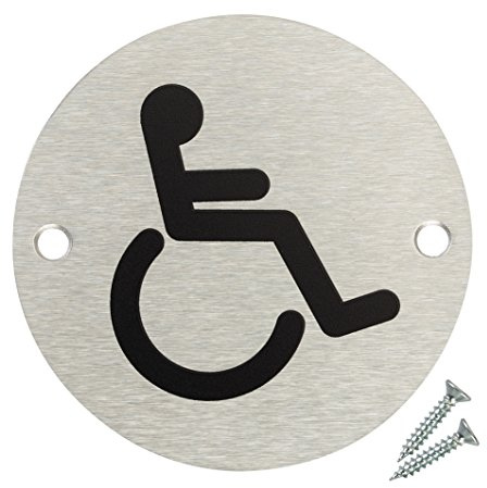 Fire Door Guru® Panneau de porte pour toilettes handicapés – Disque de 76 mm – Panneau de sécurité en acier inoxydable – Fixations incluses