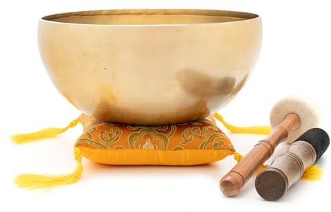Klangschalen-Set, traditionell handgefertigt aus Nepal, Universalschale, incl. Leder- und Filzklöppel (orange)