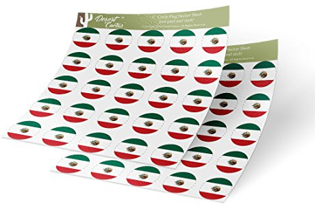 Desert Cactus Mexico Country Flag Sticker Vinyl Decal 1 Inch Round Two Sheets 50 Total Pieces Kids Logo Scrapbook Car Laptop Mexican C