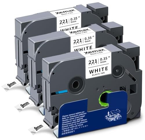 3x XemaX Schriftband Kompatibel für Brother P-Touch TZe-221 TZe221 für Brother P-Touch Bänder 9mm für PT-1010 H105 H100LB 1000 P300BT H100R D400 E100 H110 Beschriftungsgerät, Schwarz auf weiß