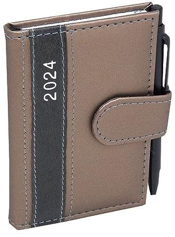 Taschenkalender 2026 A7 mit Kugelschreiber und Halterung in feiner Lederoptik, Terminplaner 2026 mit Stift Timer inkl. Jahreskalender und Wochenübersicht (Oliv)