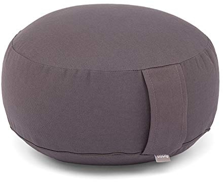 Bodhi Meditationskissen Rondo ECO | Yogakissen mit Bio Dinkelfüllung | Bezug aus 100% Baumwolle | Waschbarer Bezug mit praktischer Trageschlaufe | Höhe 20 cm (anthrazit)