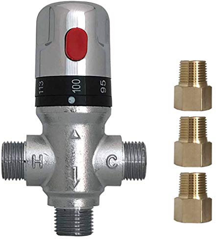 Atmama Three-way Thermostatic Mixing Valve,1/2NPT Connections,Solid Brass