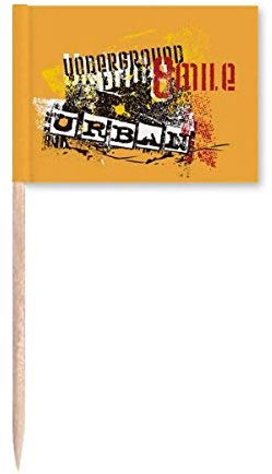 Graffiti Street Black Orange Urban Pattern Toothpick Flags Marker Topper Party Decoration