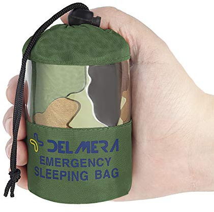 Delmera Emergency Sleeping Bag, Lightweight Survival Sleeping Bags Waterproof Thermal Emergency Blanket, Bivy Sack Survival Gear for Outdoor Adventure, Camping, Hiking, Orange, Green
