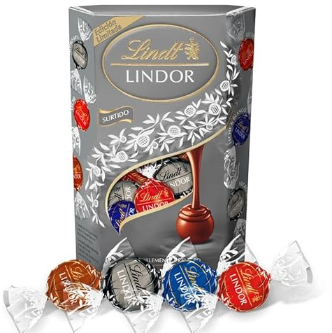 Lindt bombones LINDOR CORNET SILVER incluye bombones de chocolate negro al 70% de cacao, chocolate con leche, avellana, interior de chocolate cremoso, surtido de chocolate, 337 g, aprox 26 bombones
