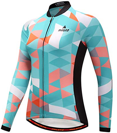 TELEYI Damen Radtrikot Langarm Fahrradjacke Biking Shirt Schnell Trocken Atmungsaktiv Mountainbike Kleidung