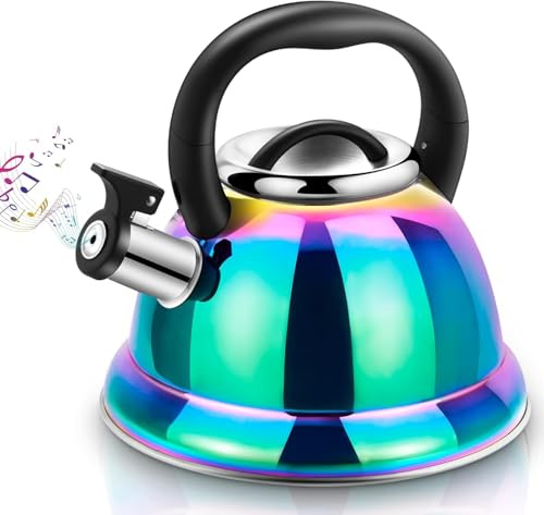 Weftnom Tea Kettle, Kettle 3.7QT, Tea Pot Whistling 316 Stainless Steel, Tea Kettle Stovetop with Cool Folding Handle, Kettle Teapot Rainbow Induction for Boiling Water, Mirror Finish