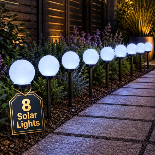 Garden Mile 8 Solar Globe Stake Lights Blue Outdoor Garden Path Lights | 8 Blue Glow Globe Lights, Weather Resistant, Automatic Dusk To Dawn Lighting, Simple Stake Installation