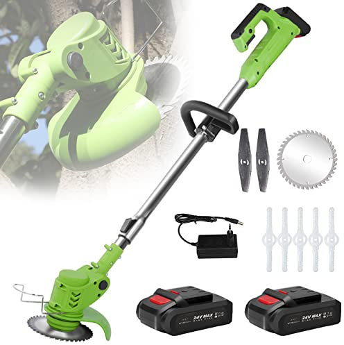 Coupe-Bordures sans Fil 24V avec Batterie Et Chargeur, Manche Télescopique, Poignée Rotative, Outillage De Jardin Motorisé Réglable en Hauteur pour Parcs Fermes,2Pack Battery