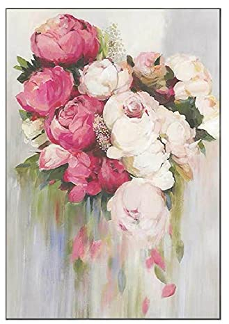 LCDIUDIU Handgemalte Acrylbilder, Rote Weiße Pfingstrose Blume Blätter Pflanze Abstrakt Modern Original Rahmenlose Handgemalte Ölgemälde Auf Leinwand Für Familienwand Wohnzimmer Esszimmer Home Art