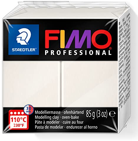 STAEDTLER ofenhärtende Modelliermasse FIMO Professional, prozellan, Normalblock 85g, Feste Konsistenz für Filigrane Arbeiten, speziell für Profis und Künstler, 8004-03