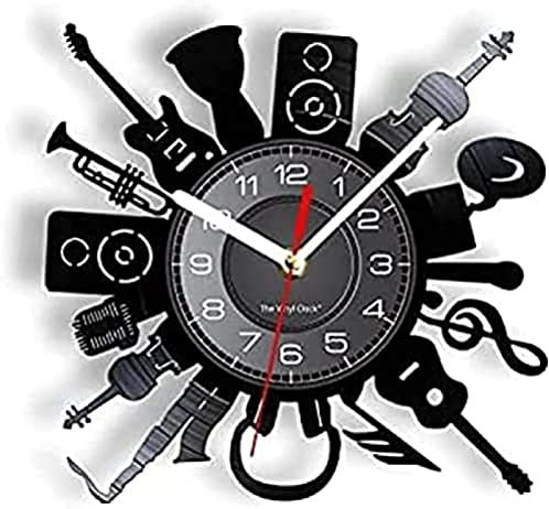 Orologi da cucina Musica da parete Strumenti a banda Orologio da parete a tema Disco in vinile Musica Suono Chitarra Tromba Orologio silenzioso Grammofono Orologio da record musicale Numeri romani