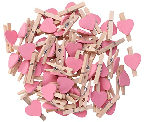 LABRIMP Mini Mollette Legno Cuore 50 Pezzi Rosa per Pittura, Ritagli e Esposizioni Artistiche