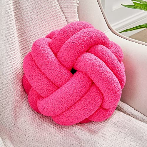Uvvyui Knot Pillow Ball, Soft Hot Pink Home Decor Knotted Pillows, Handmade Round Plush Throw Pillow, Aesthetic & Cute Large Decorative Pillows for Bed, Floor, Couch, Bedroom Home Decor 11 inches