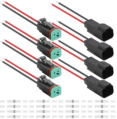 Xiatiaosann 4 Pezzi Auto Impermeabile Serie DT Connettore Cavo Elettrico per Deutsch 2 Pin 16 AWG Cavo Maschio e Femmina per Auto/Camion/Barca Barra Luminosa LED con Guaina Termoretraibile