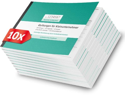 Primus Print Quittungsblock 10x DIN A6 quer & gelocht, 2x50 Blatt mit Durchschlag - ohne Mwst, durchschreibend & fortlaufend nummeriert - Quittungsblock Kleinunternehmer - Rechnungsblock - Quittung